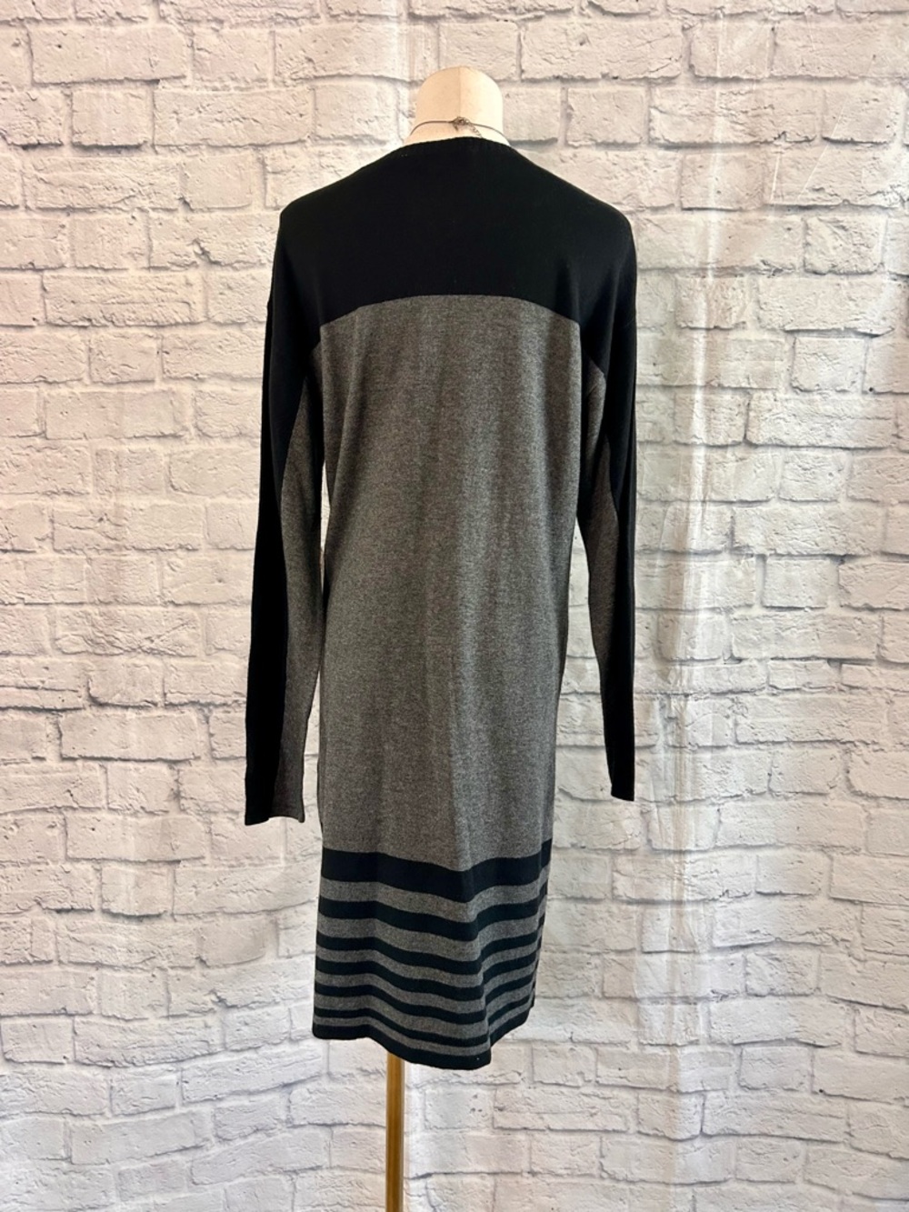 Evan Picone Knit Dress Gray and Black Long Sleeve Midi Office Career Emo Boss - Picture 10 of 14